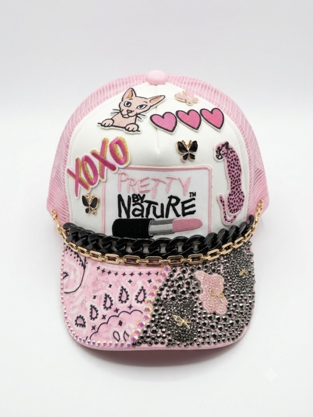 Pretty By Nature Pink Embellished Trucker Junk Hat